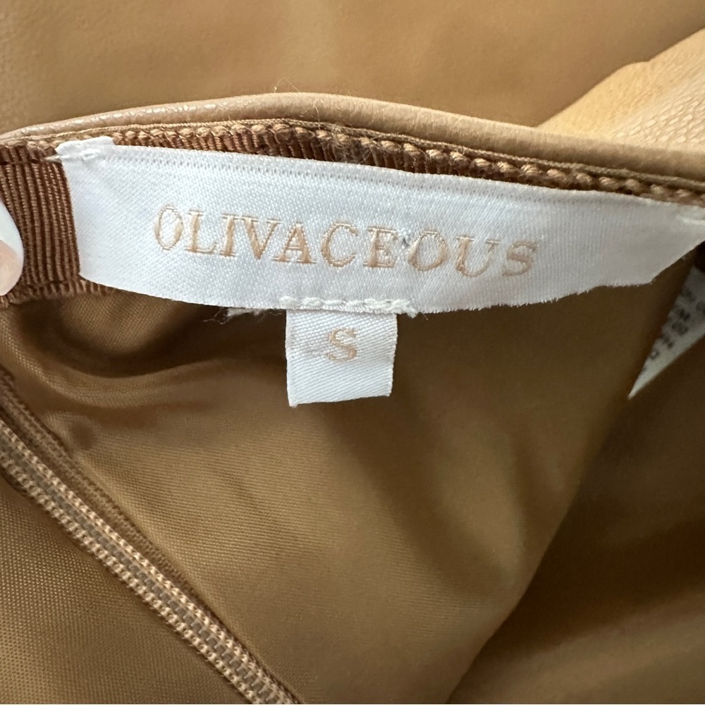 Olivaceous Faux Leather Mini Skirt – Camel Tan Utility Pockets, Size Small - Picture 8 of 16